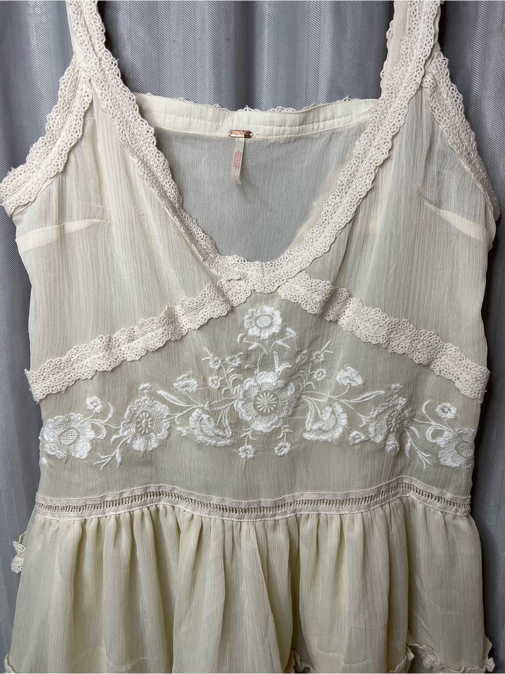 Free People Quiet Breeze Mini Dress in Cream featuring embroidery and ruffles L - Picture 3 of 14